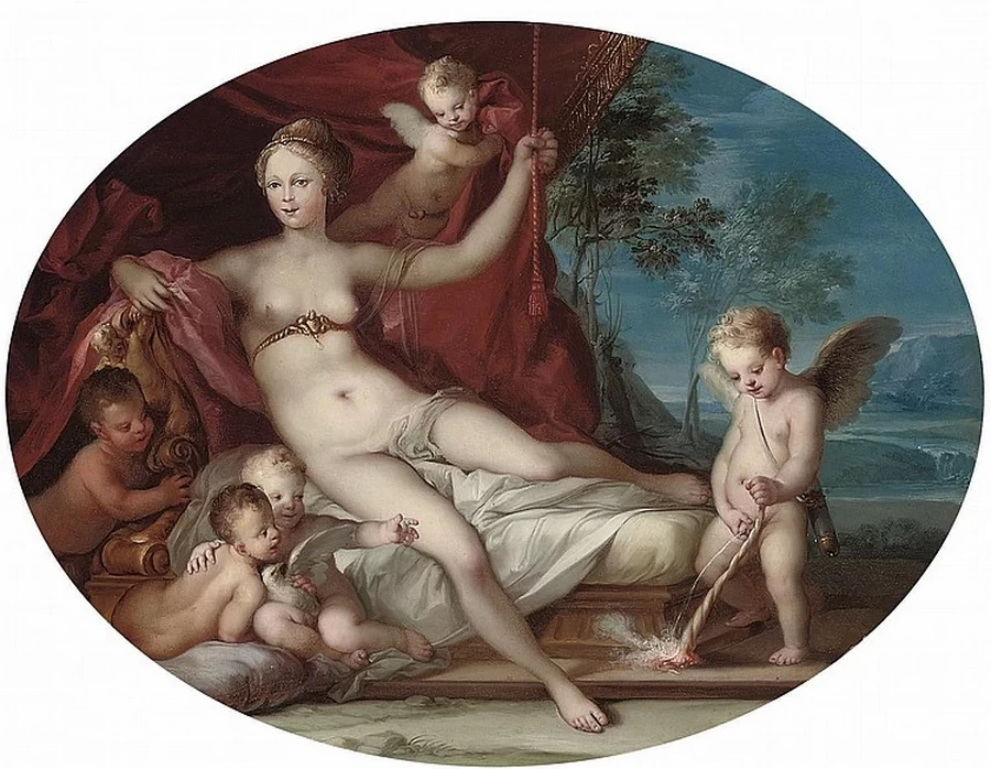 Venere sdraiata con Cupido e putti